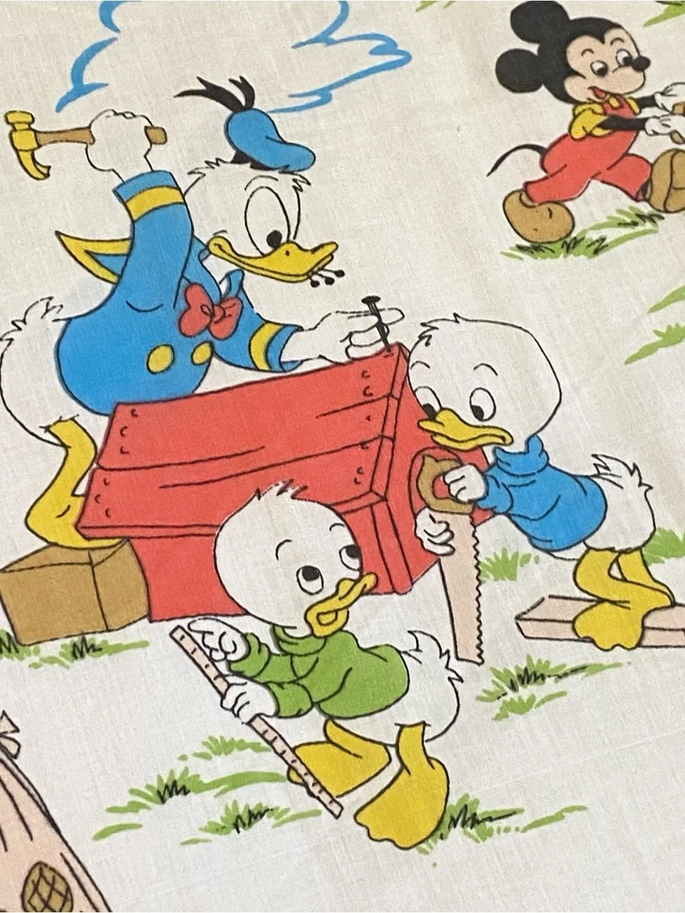 Vintage Disney Mickey and Friends Chores Print Twin Flat Sheet